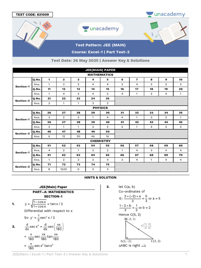 JEE Main 2025 Answer Key & Solutions | PDF | Triangle Geometry ...