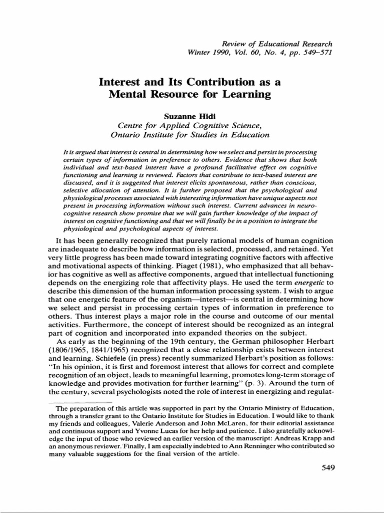 Impact of Interest on Learning Processes | PDF | Knowledge | Affect ...
