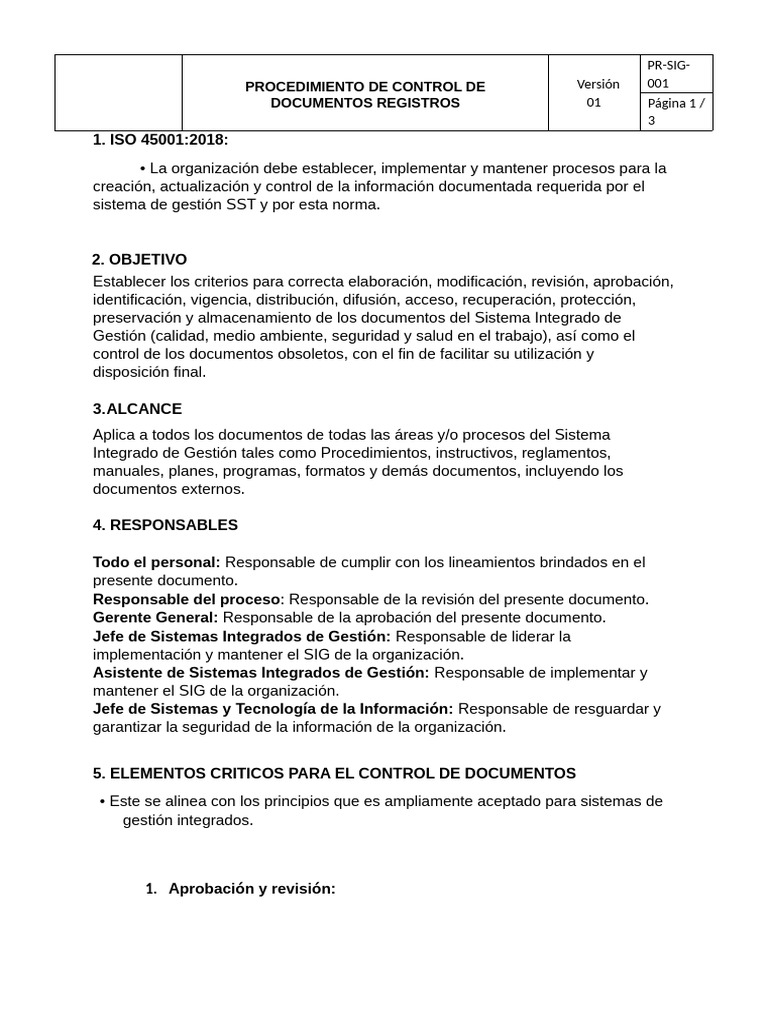 Control de Documentos en ISO 45001 | PDF | Archivo de computadora ...