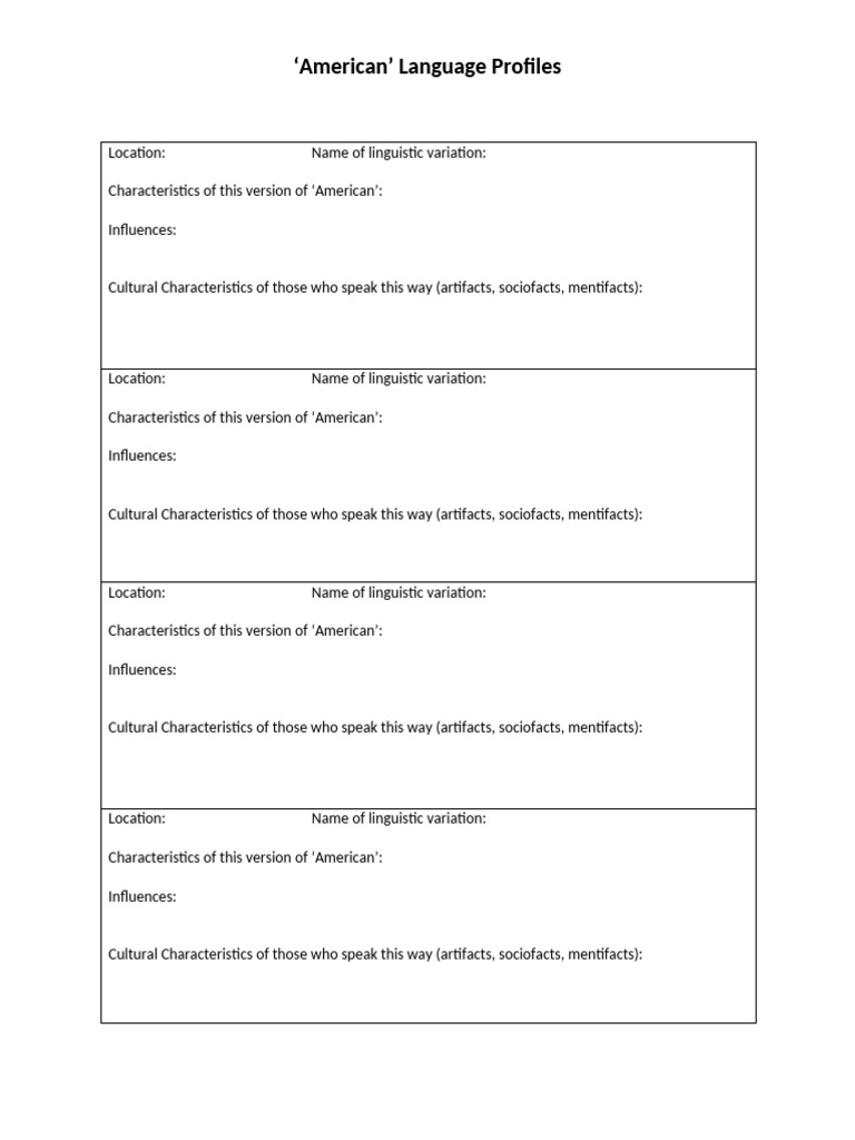 Variations of American Language Profiles | PDF
