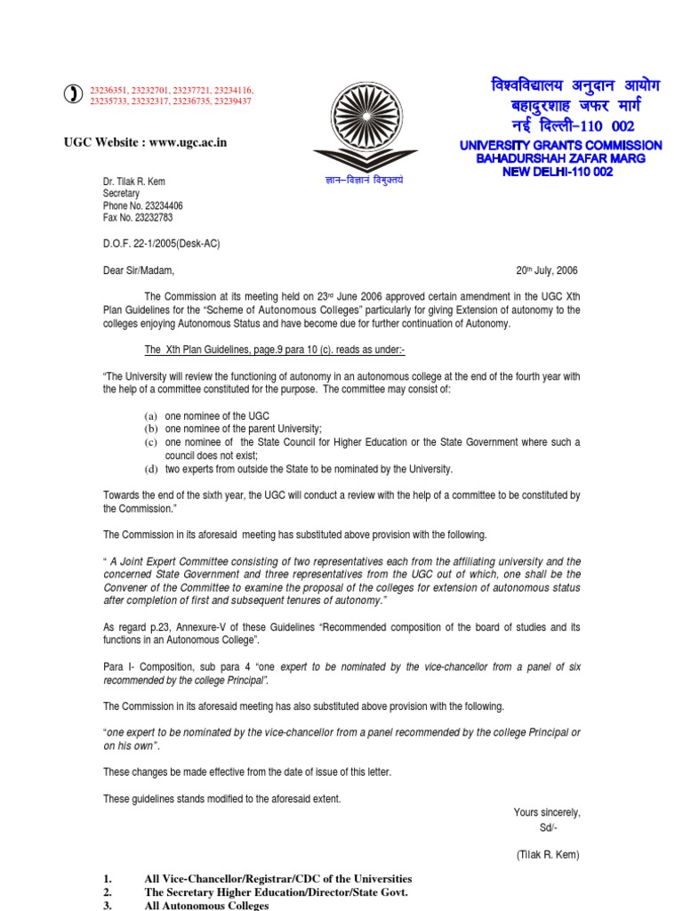 UGC Guidelines for Autonomous Colleges Update | PDF | Legal Documents ...