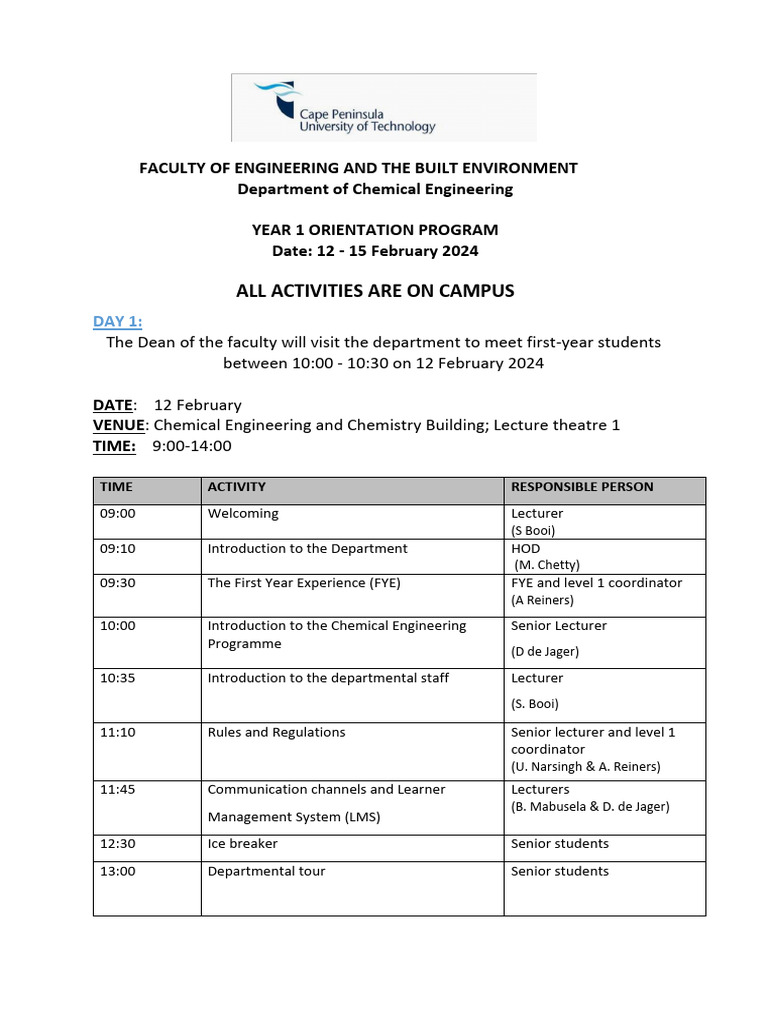 Orientation Programme Chemical 2024 Pdf Academic Administration
