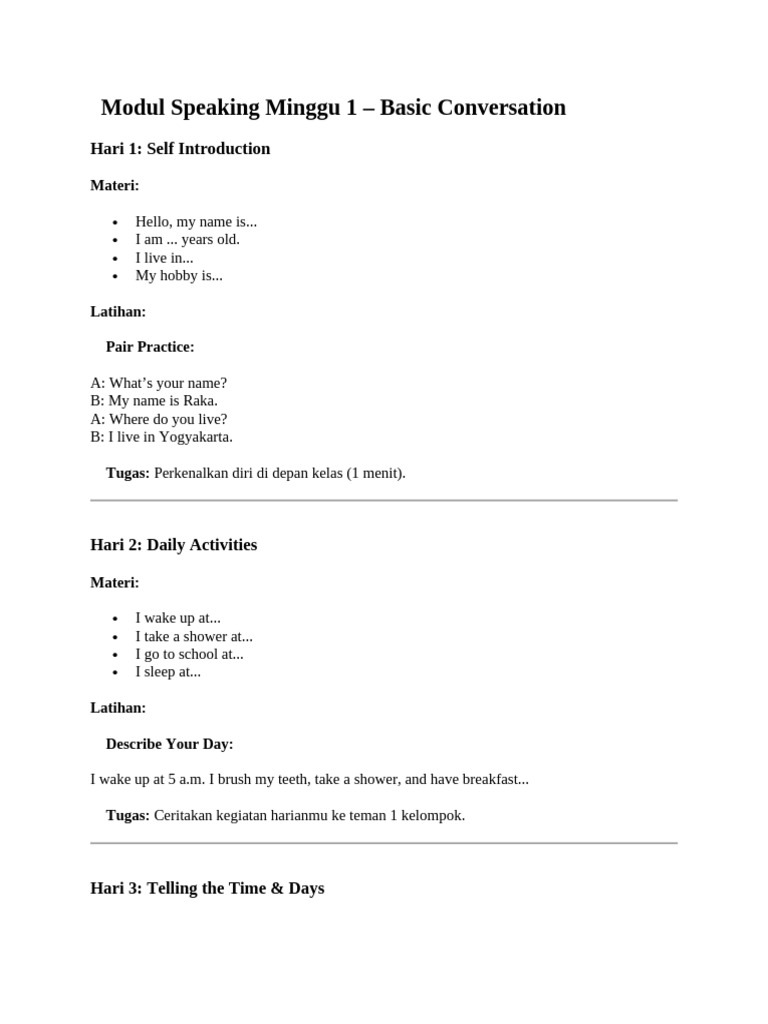 Basic Conversation Speaking Module | PDF