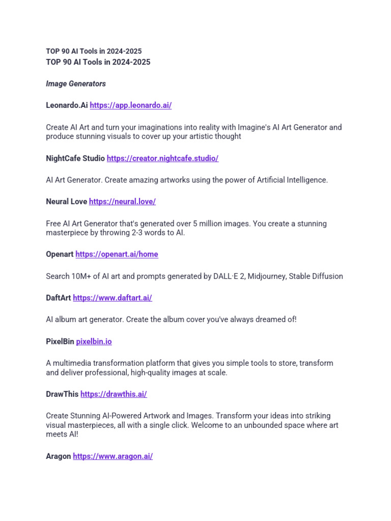 Top AI Tools for 2024-2025 | PDF | Artificial Intelligence ...