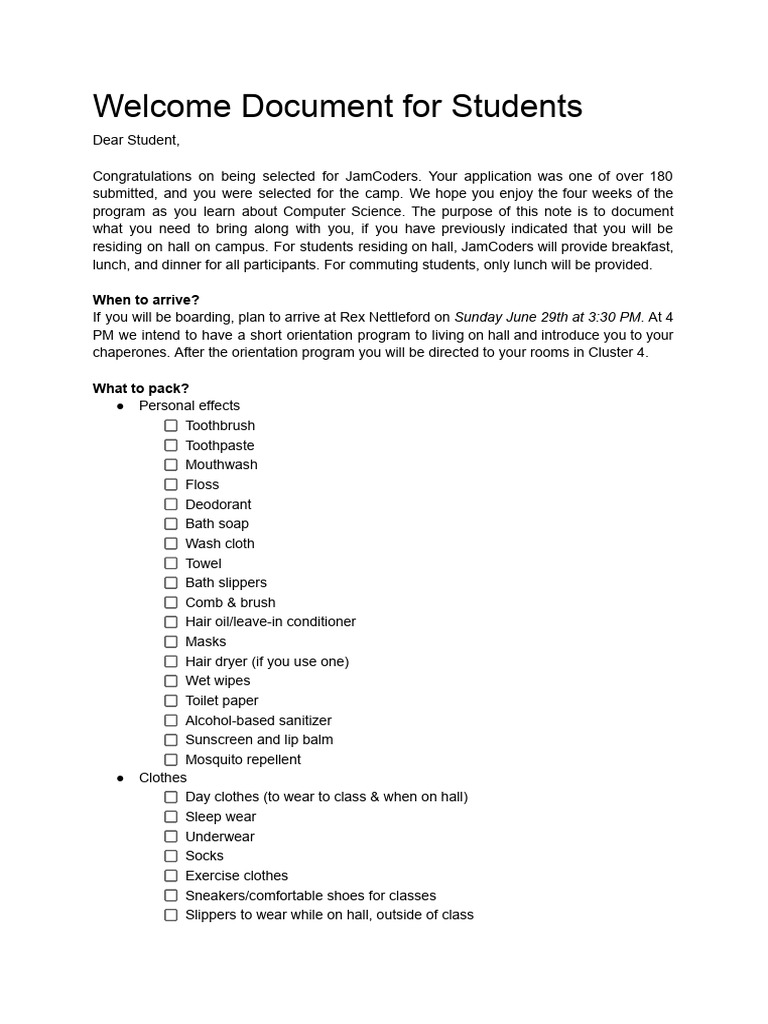 JamCoders Student Welcome Guide | PDF