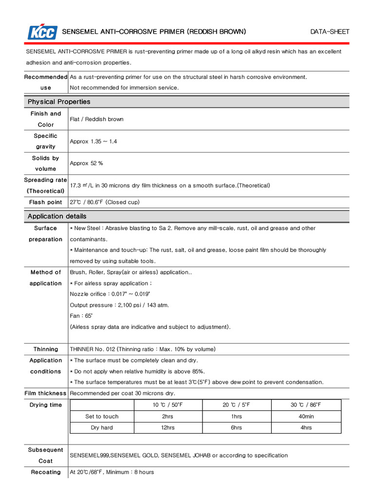 SENSEMEL Anti-Corrosive Primer Overview | PDF | Paint | Materials