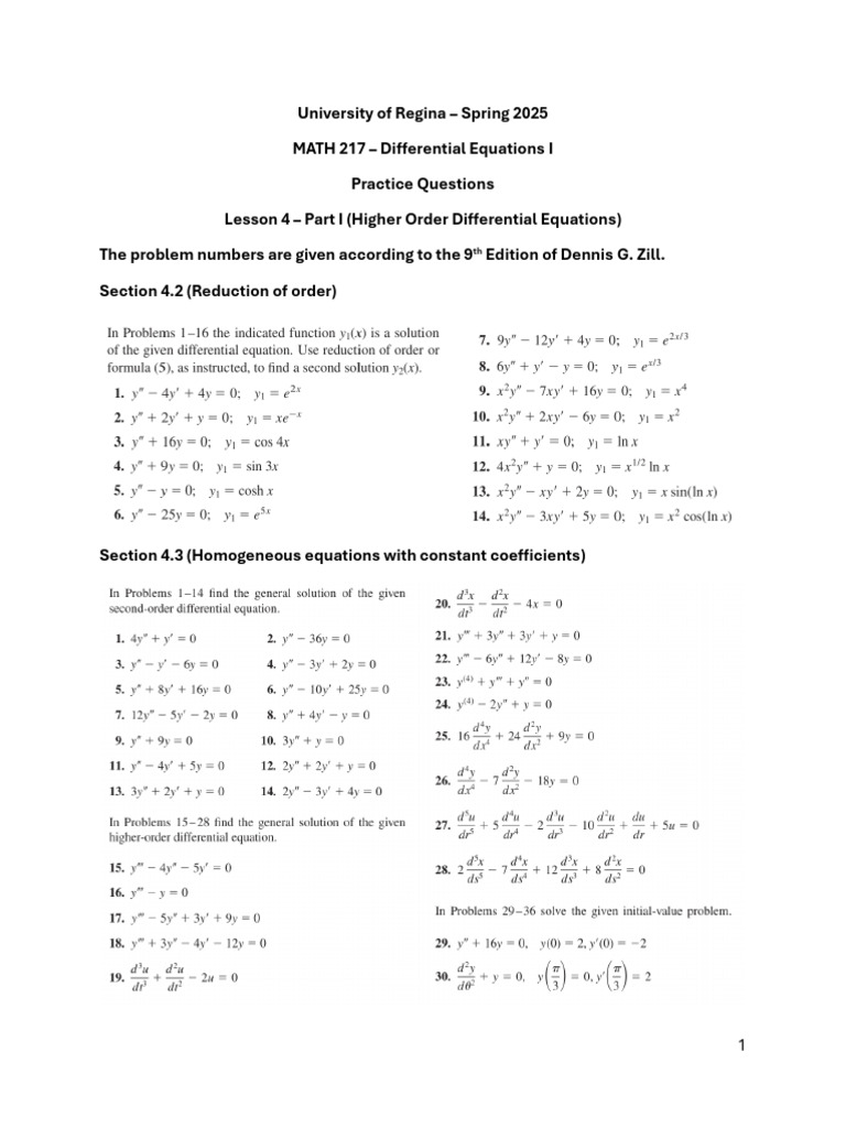 Differential Equations I Practice Questions | PDF