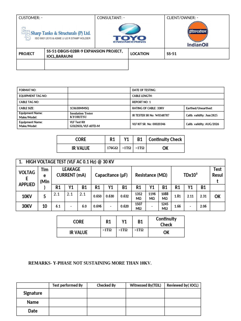 IOCL SS-51 Expansion Project Test Report | PDF | Electronic Engineering ...