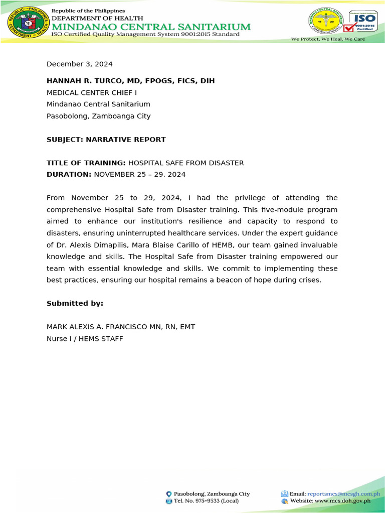 HSFD Training Report: Mindanao 2024 | PDF