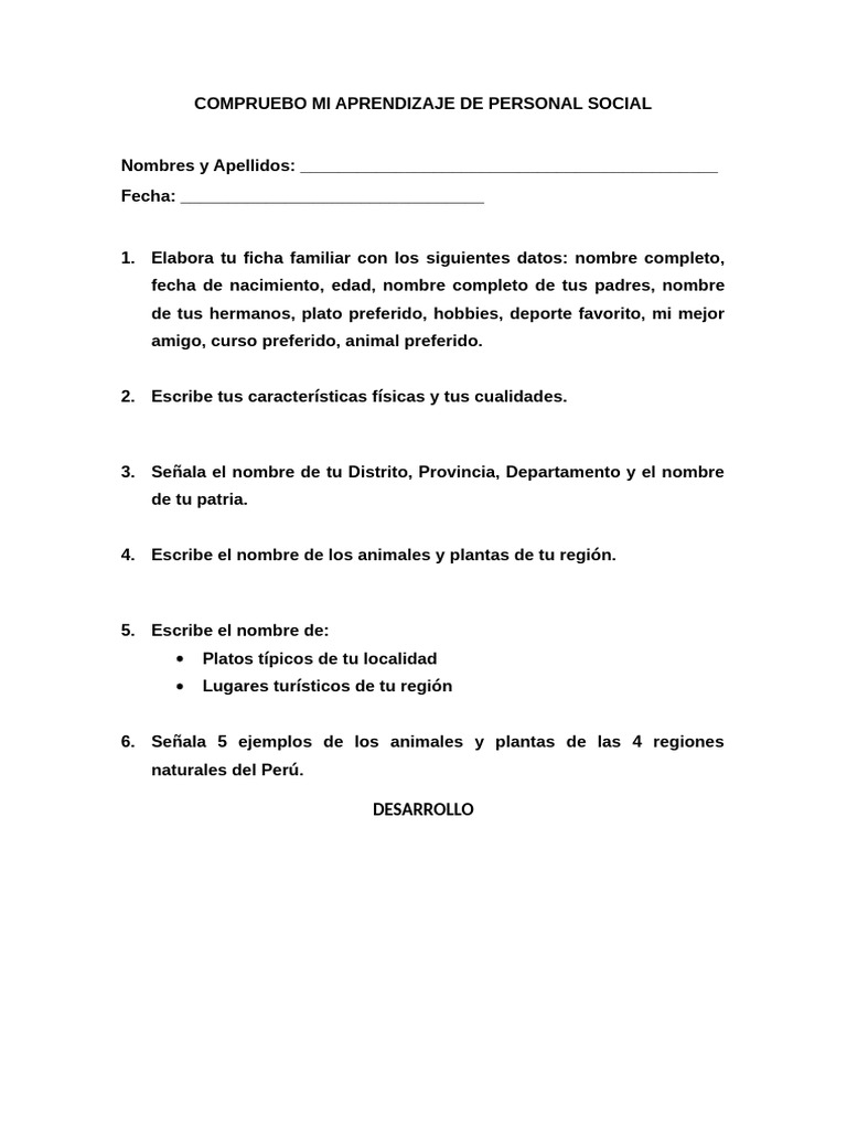 Actividades de Aprendizaje en Personal Social | PDF