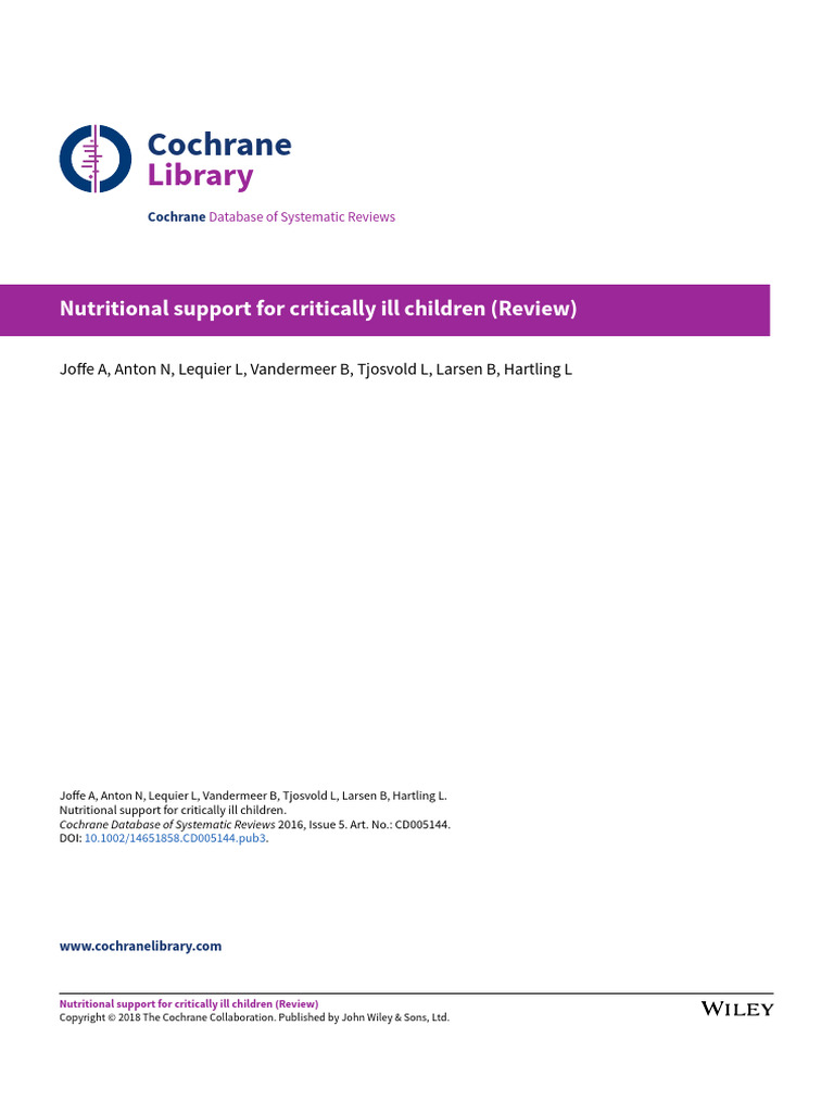 Nutritional Support in Critically Ill Kids | PDF | Intensive Care ...