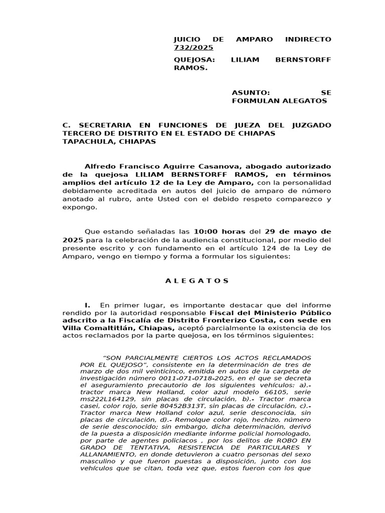 Alegatos en Juicio de Amparo 732/2025 | PDF | Caso de ley | Juez