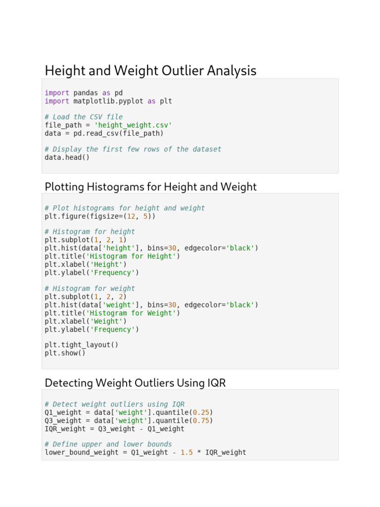 Height Weight Outlier Analysis | PDF