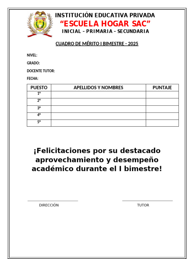 Cuadro de Merito.1bim | PDF