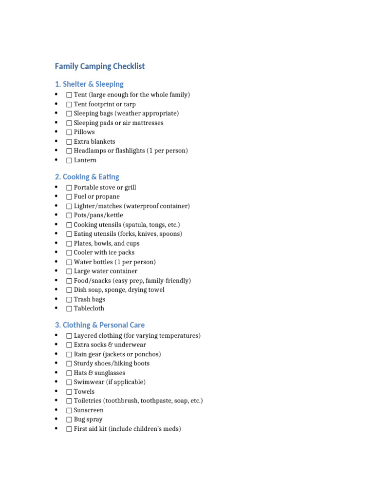 Family Camping Checklist | PDF