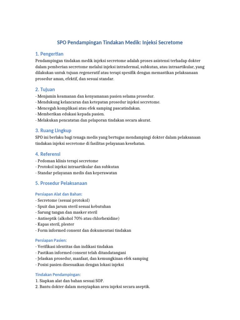 Prosedur Injeksi Secretome Medik | PDF