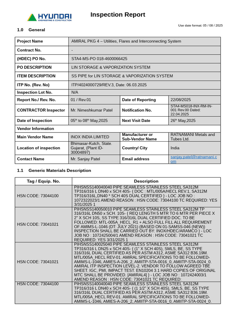 Stainless Steel Pipe Inspection Report | PDF | Nondestructive Testing ...