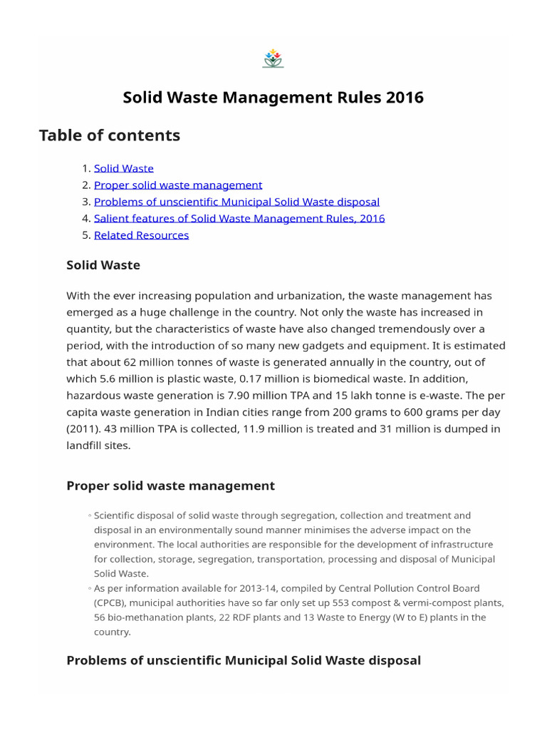 Solid Waste Management Rules 2016 | PDF