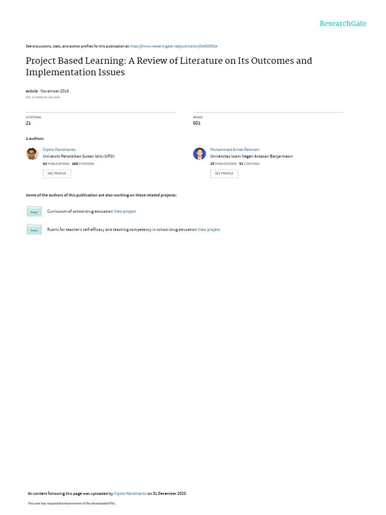 Project-Based Learning Literature Review | PDF | Constructivism ...