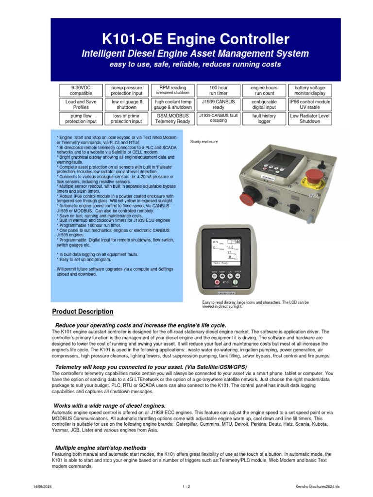 K101 Diesel Engine Controller Overview | PDF | Programmable Logic ...
