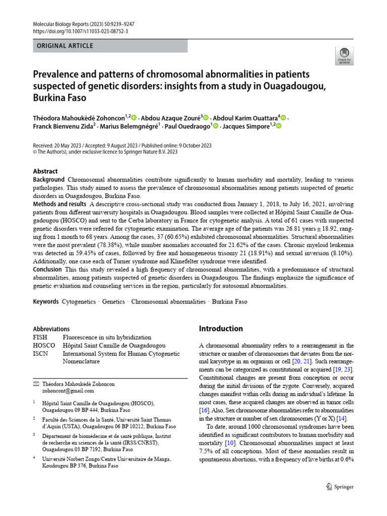 Prevalence and Patterns of Chromosomal Abnormalities | PDF ...