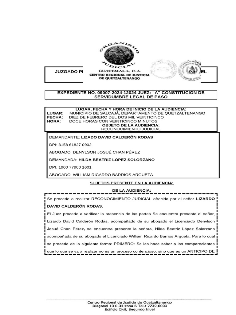 16 Acta de Reconocimiento Judicial Parte Actora | PDF | Justicia ...