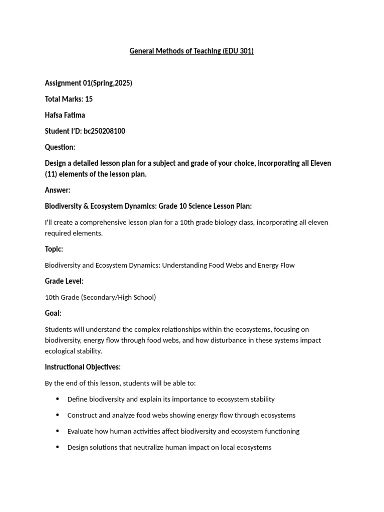 Edu301 Assignment01 bc250208100 | PDF | Food Web | Ecosystem