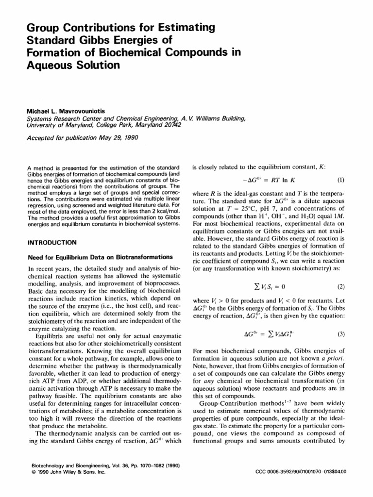 1990 Group Contributions For Estimating Standard Gibbs Energies of ...