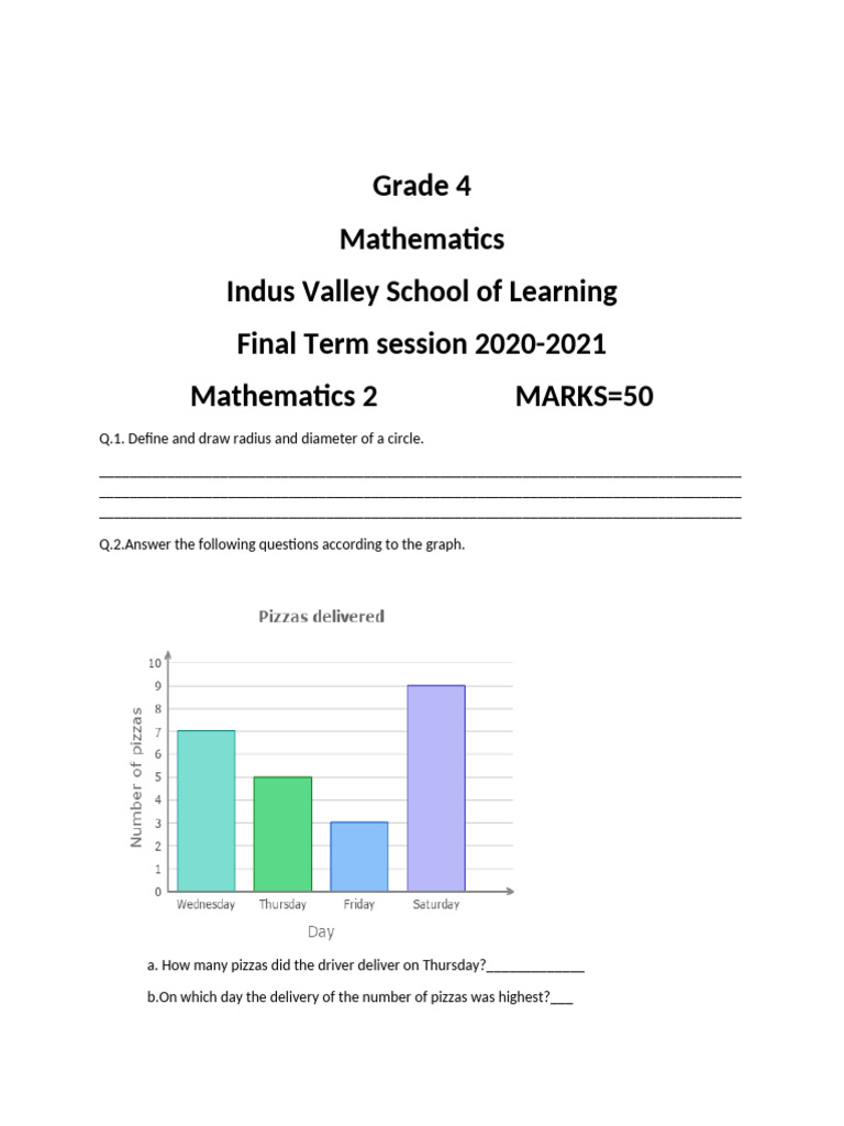 Grade 4 Math Exam Paper 2020-2021 | PDF