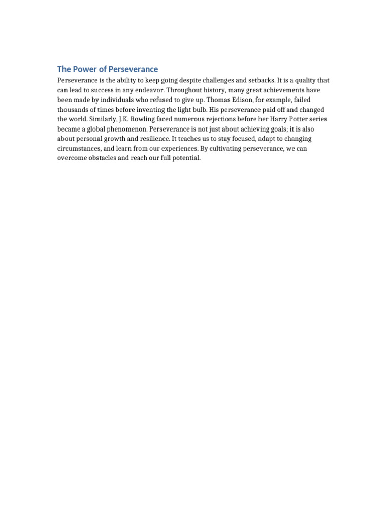 Motivational Essay Perseverance | PDF