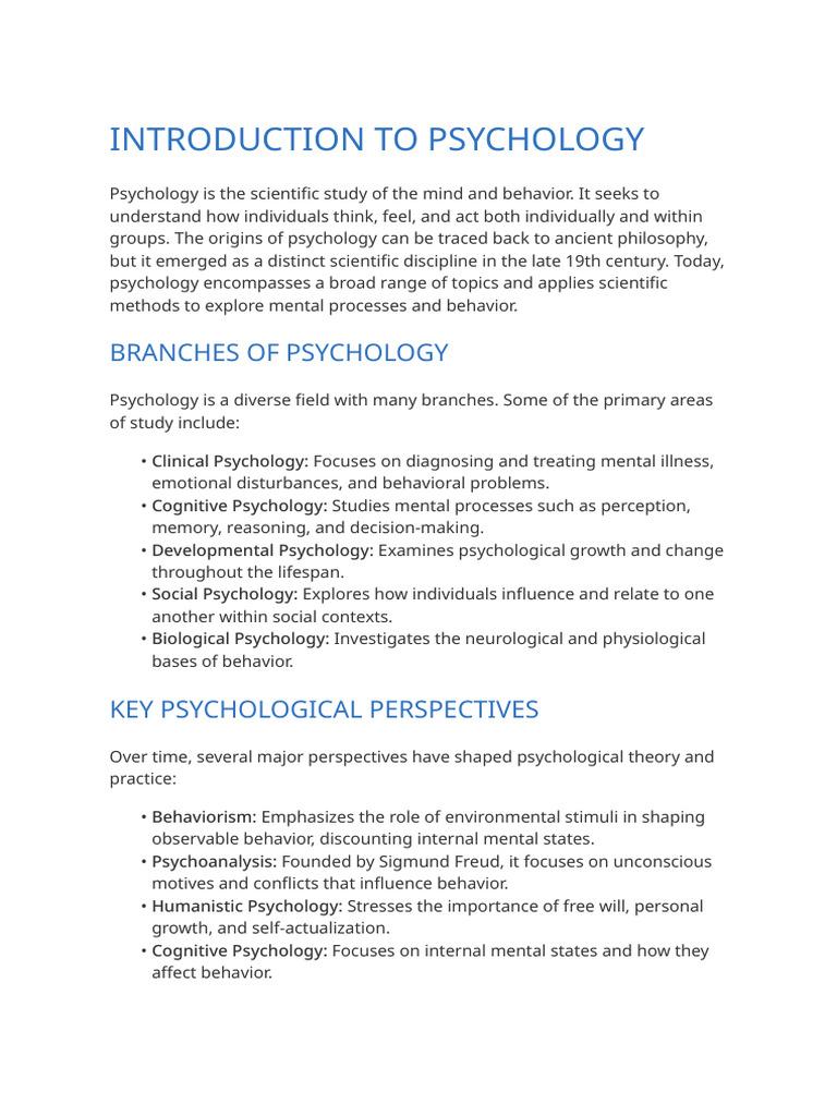 Random Psychology Overview | PDF | Psychology | Cognition