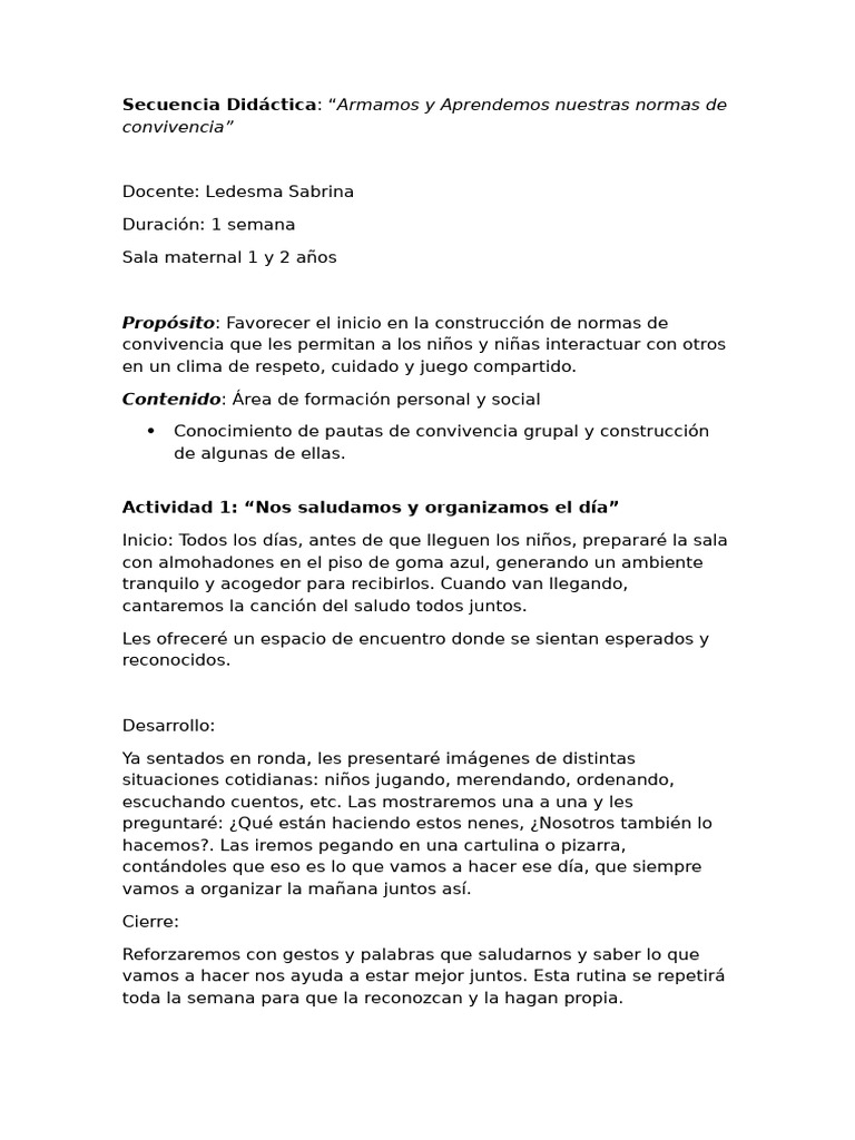 Normas de convivencia para niños 1-2 años | PDF