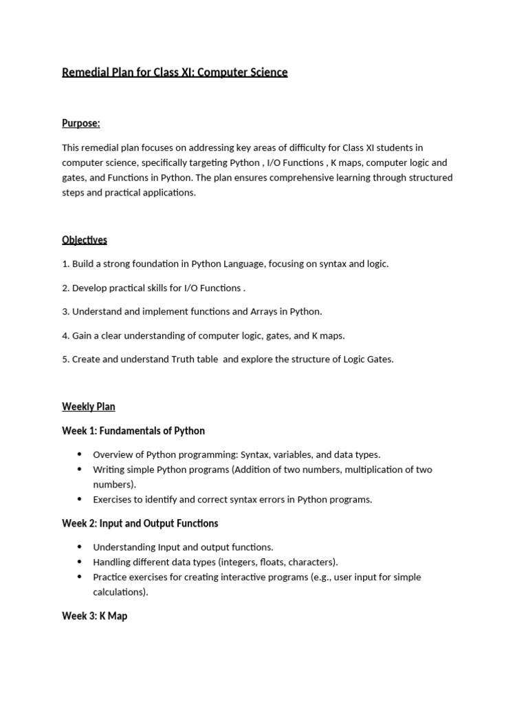 Remedial Plan (XI-COMPUTER) WPS Office | PDF | Computer Program ...