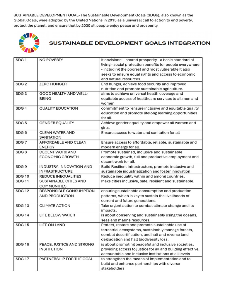Overview of Sustainable Development Goals | PDF | Sustainability ...