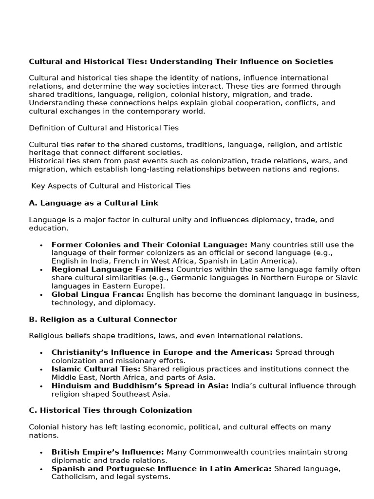 Cultural and Historical Ties Explained | PDF | Europe | Colonialism