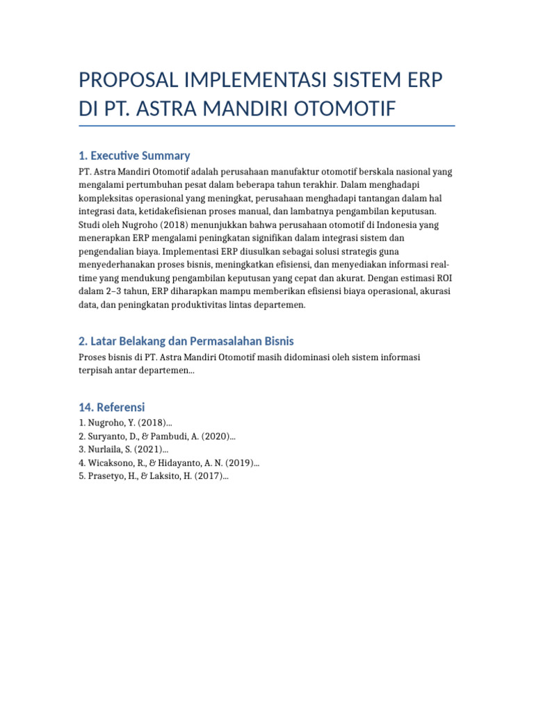 Implementasi ERP di Astra Mandiri Otomotif | PDF