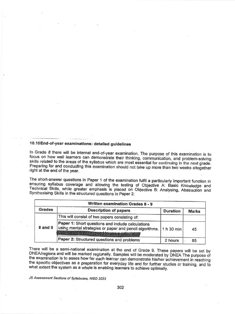 GR 8 and 9 Exam Question Paper Distribution of Marks | PDF