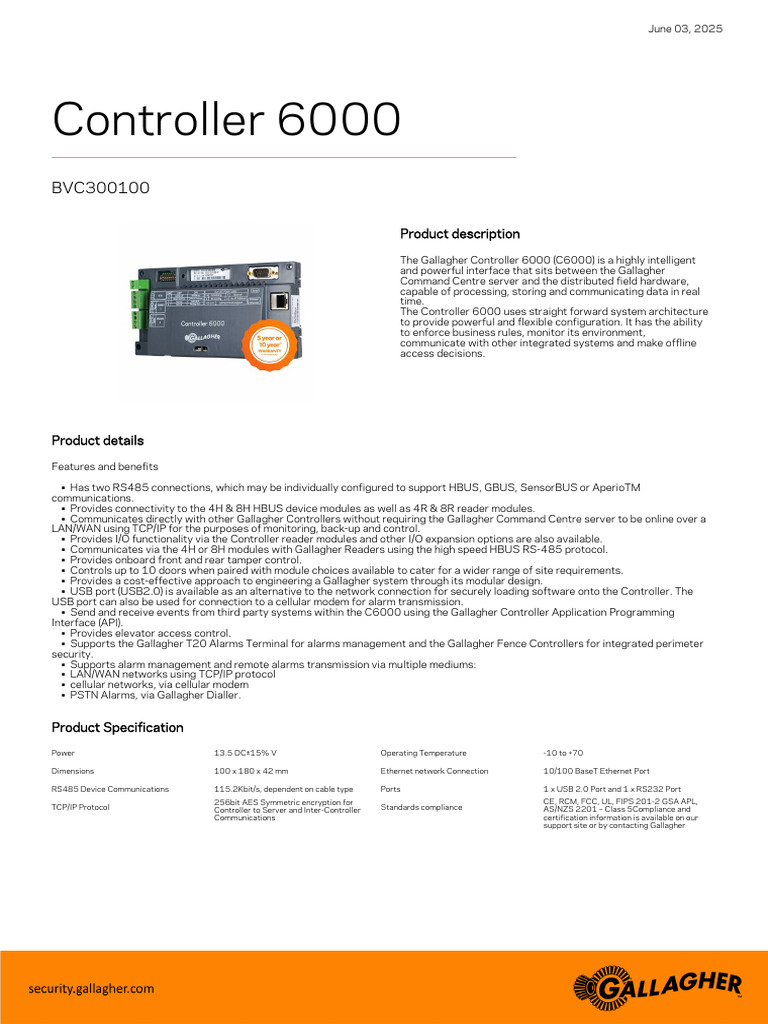 Gallagher Controller 6000 Overview | PDF | Computer Network | Usb