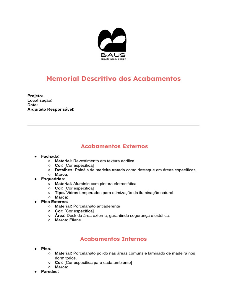Memorial Descritivo de Acabamentos | PDF