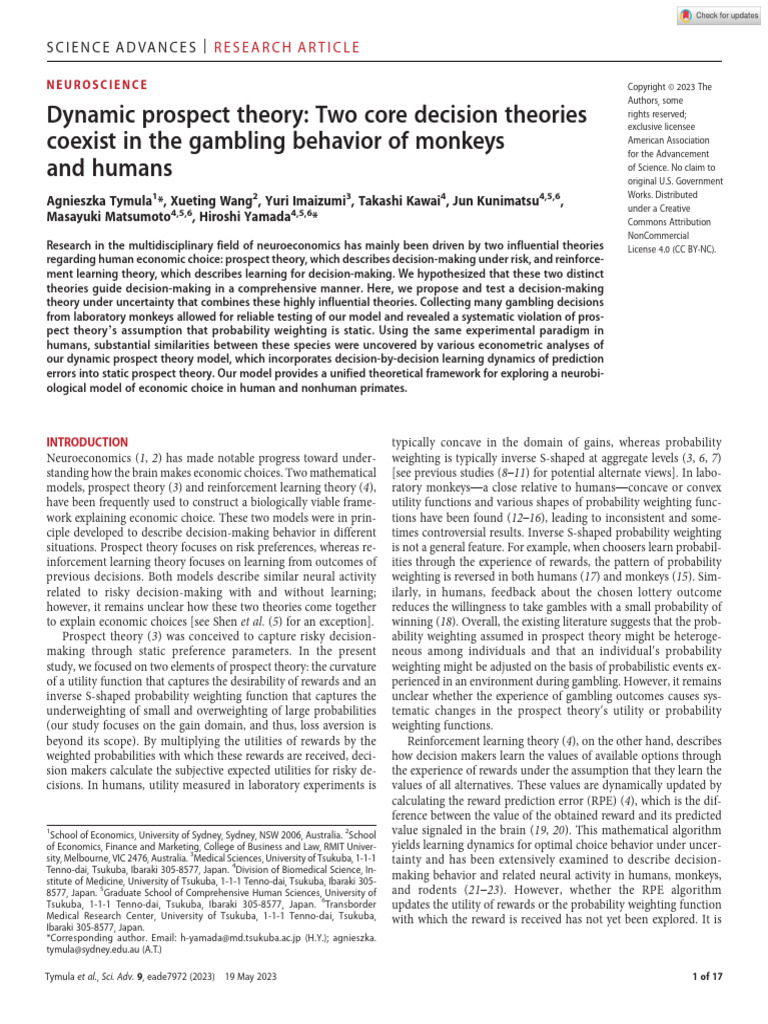 Dynamic Prospect Theory in Decision-Making | PDF | Utility | Decision ...