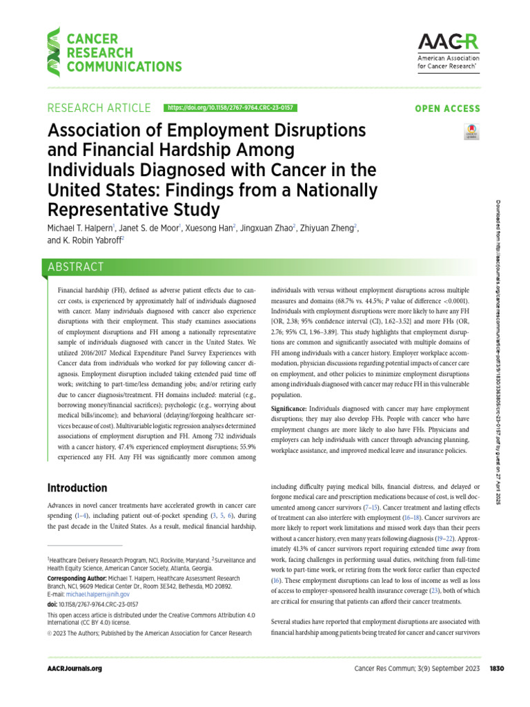 Cancer Employment Disruptions & Financial Hardship | PDF | Medicine ...