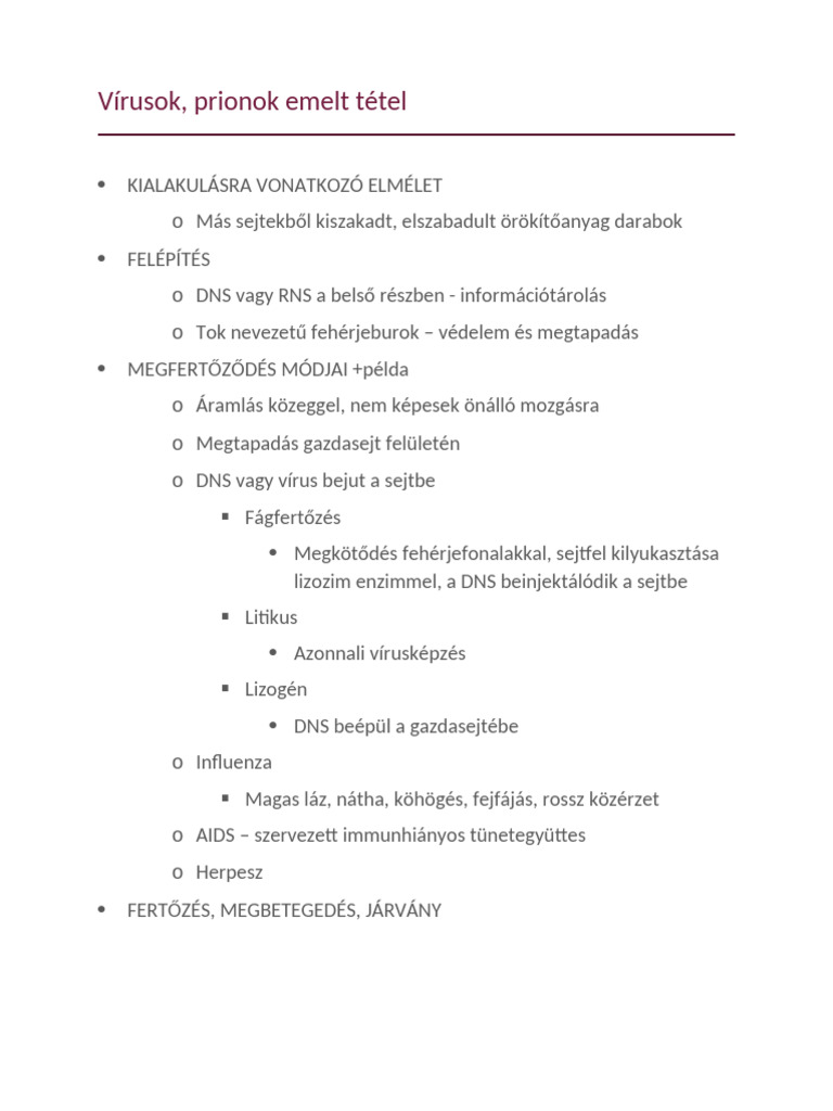 Vírusok, Prionok Emelt Tétel | PDF