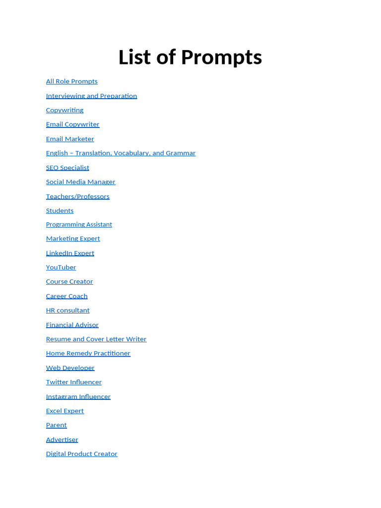 Comprehensive Role-Specific Prompts List | PDF | Geographic Information ...