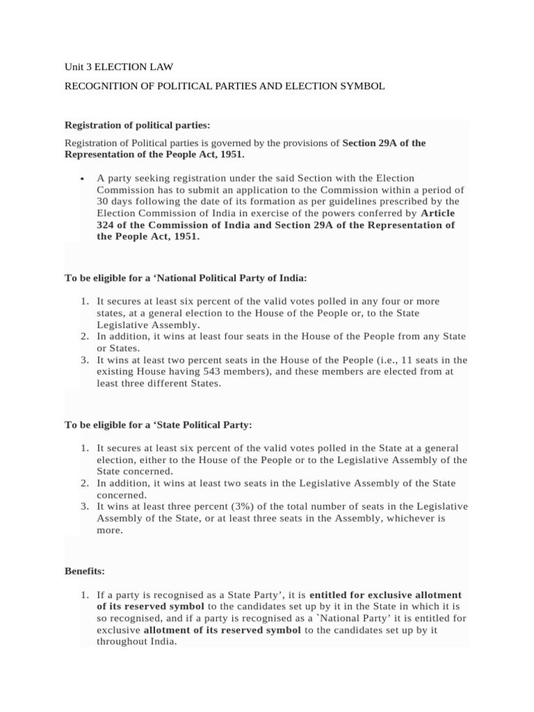 Political Party Recognition Criteria PDF Indian National Congress