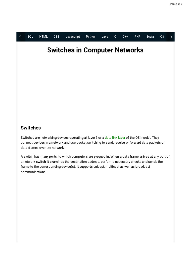 Types of Switches in Networking | PDF | Network Switch | Computer Network