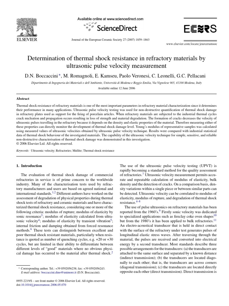 Determination of Thermal Shock Resistance in Refractory Materials by ...