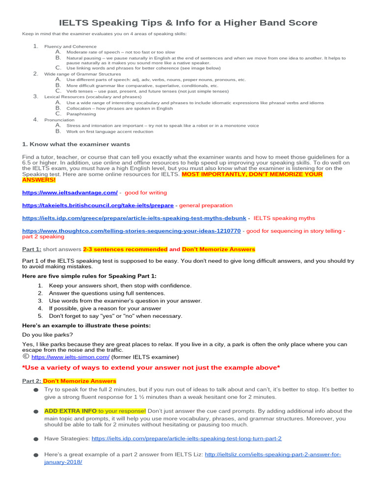 IELTS Speaking Tips for Band 6.5+ | PDF | English Language | Verb