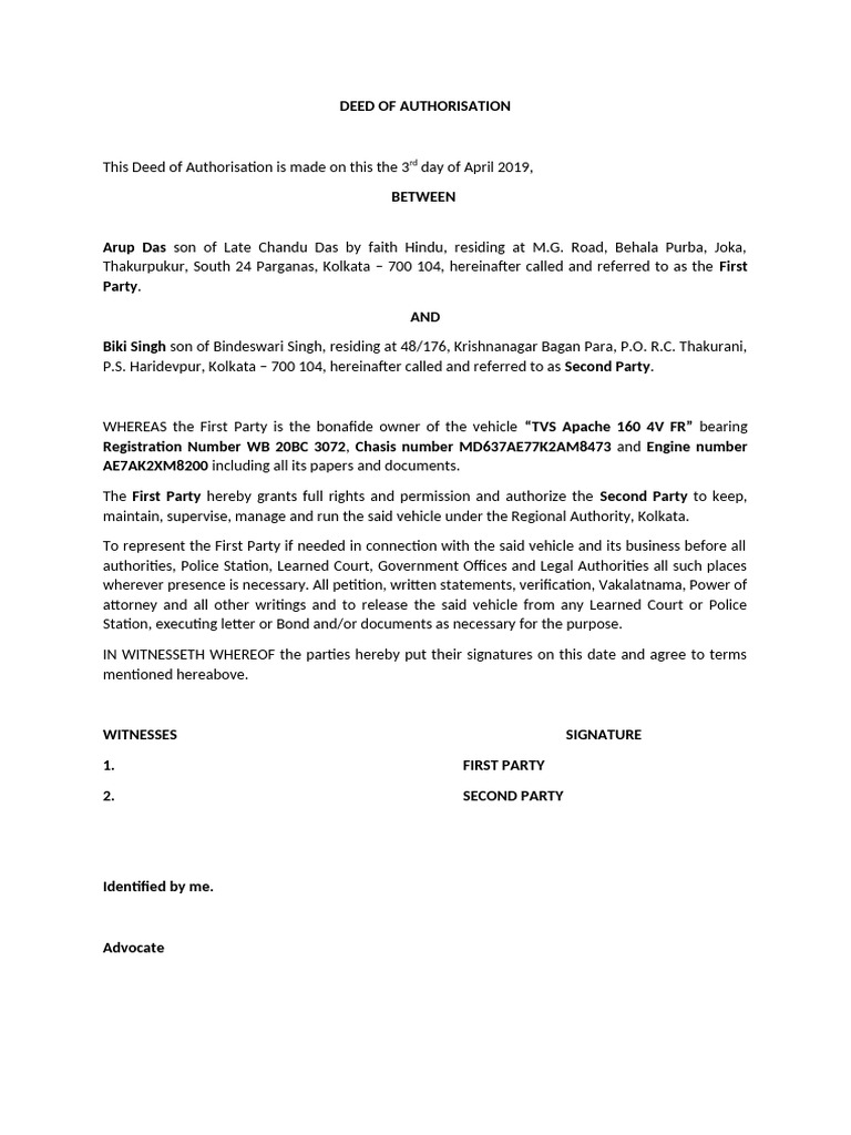 Deed of Authorisation | PDF