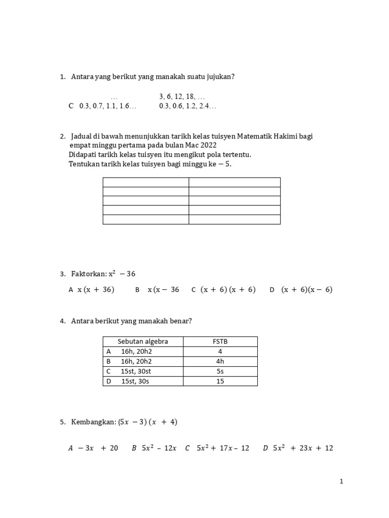 Midterm Math Form 2 | PDF