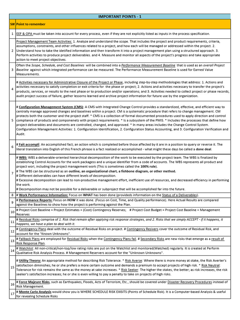 PMP Notes-Imp Points | PDF | Project Management | Net Present Value